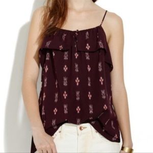Madewell Ikat Ruffle Camisole Tank Top Burgundy Size Small